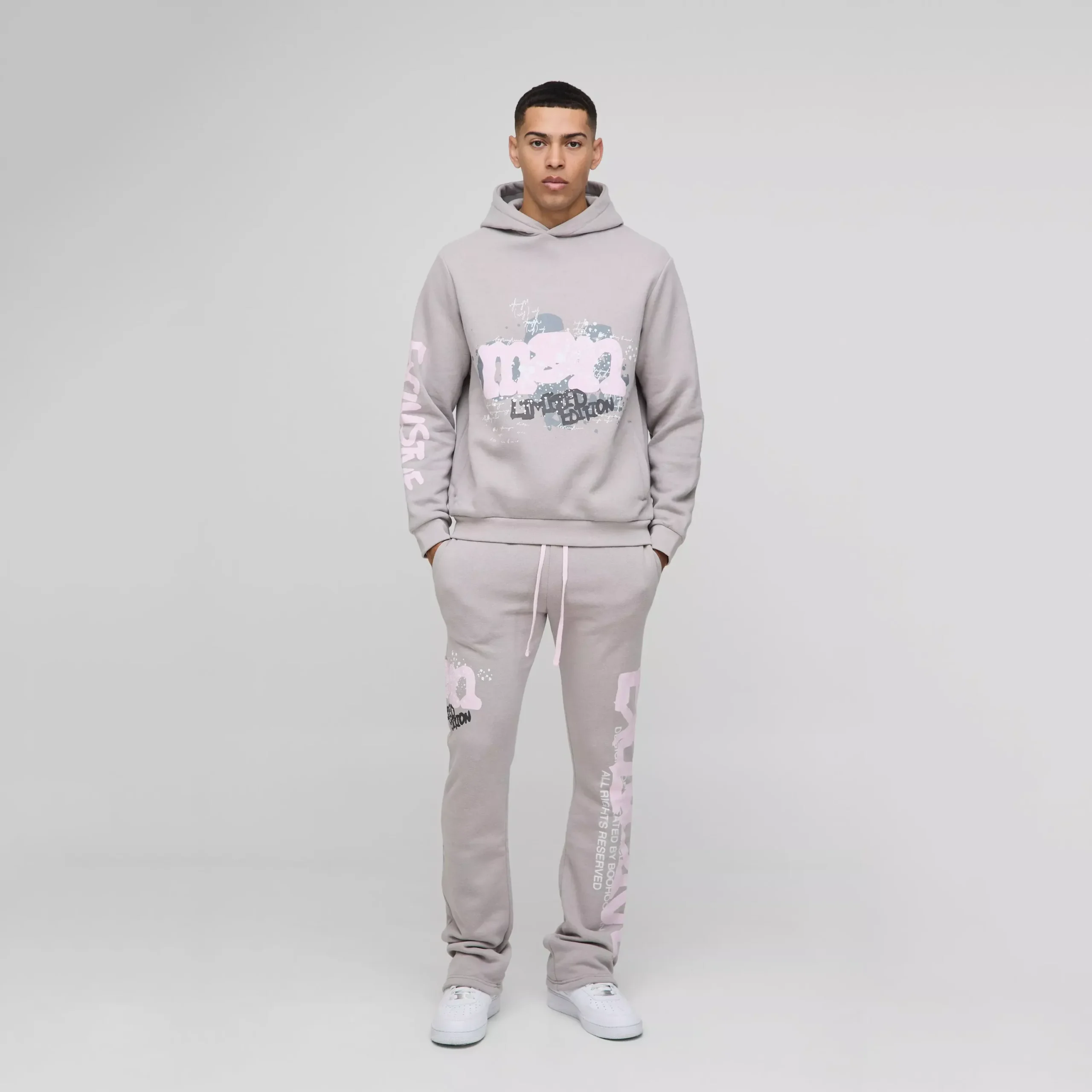 Regular Fit Man Graphic Flared Stacked Hooded Tracksuit
