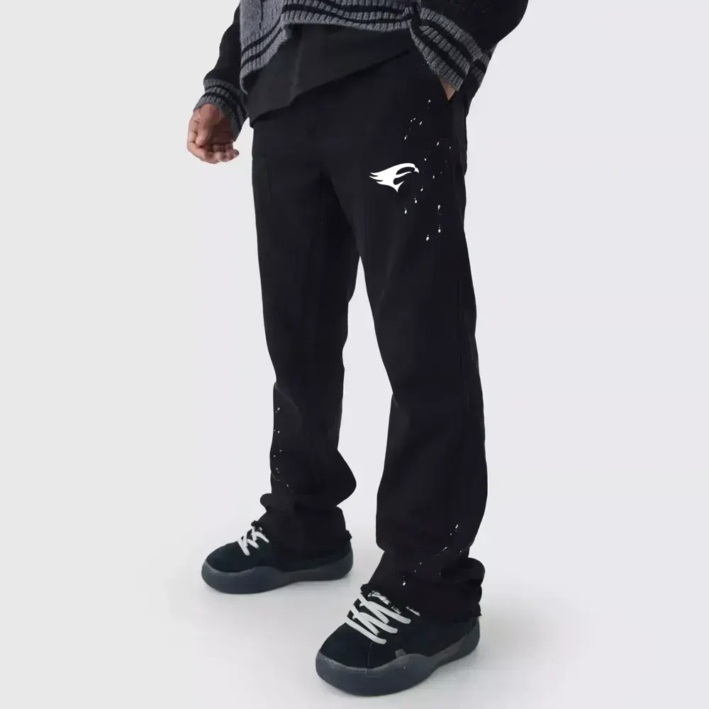 Relaxed Flared Carpenter Paint Splatter Trousers